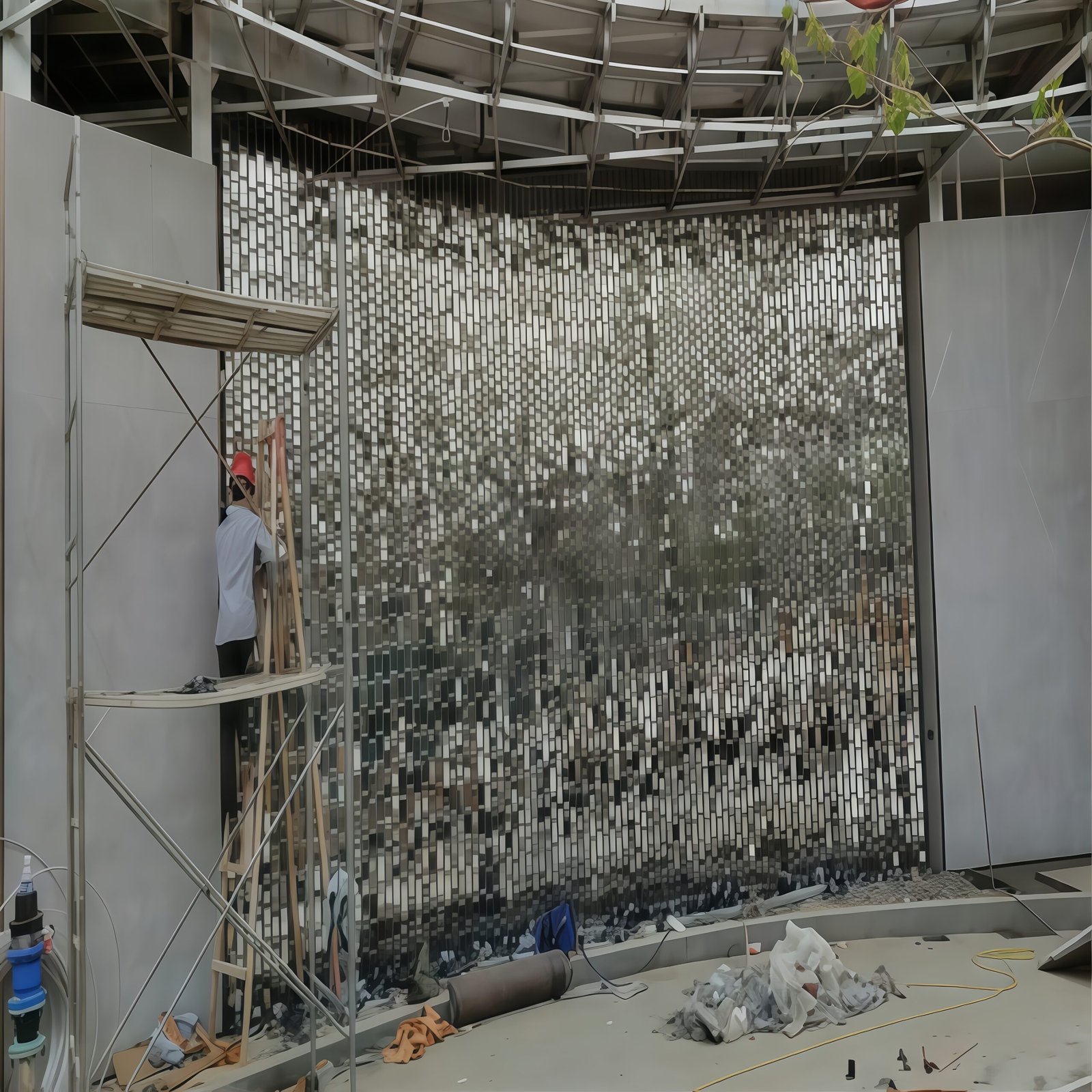 Low-maintenance stainless steel kinetic wall system with anti-corrosion properties for long-term outdoor use.