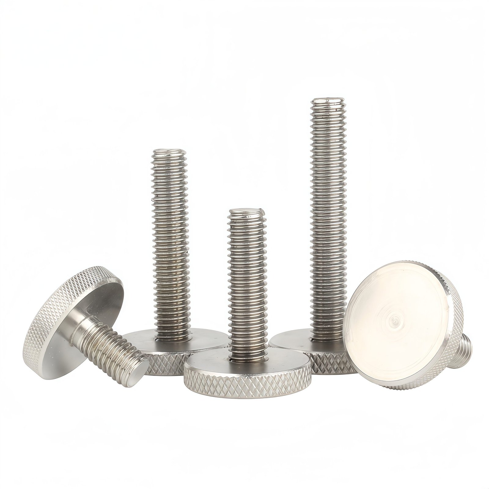 Precision CNC machined stainless steel flat head knurled hand screws