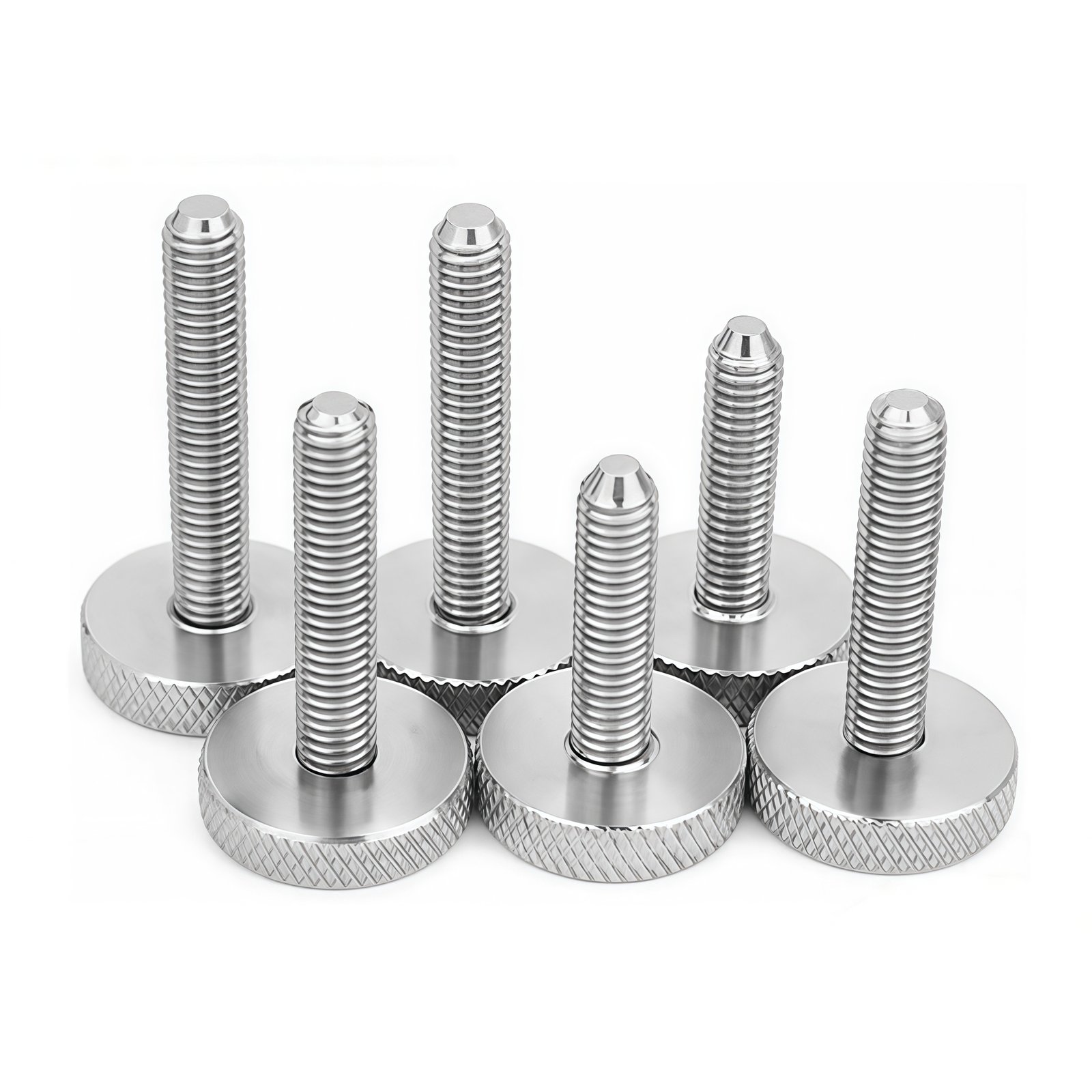 Stainless steel knurled thumb screws with large circular flat heads