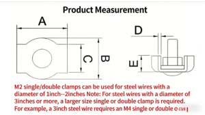 Technical measurement diagram for stainless steel single and double wire rope clips